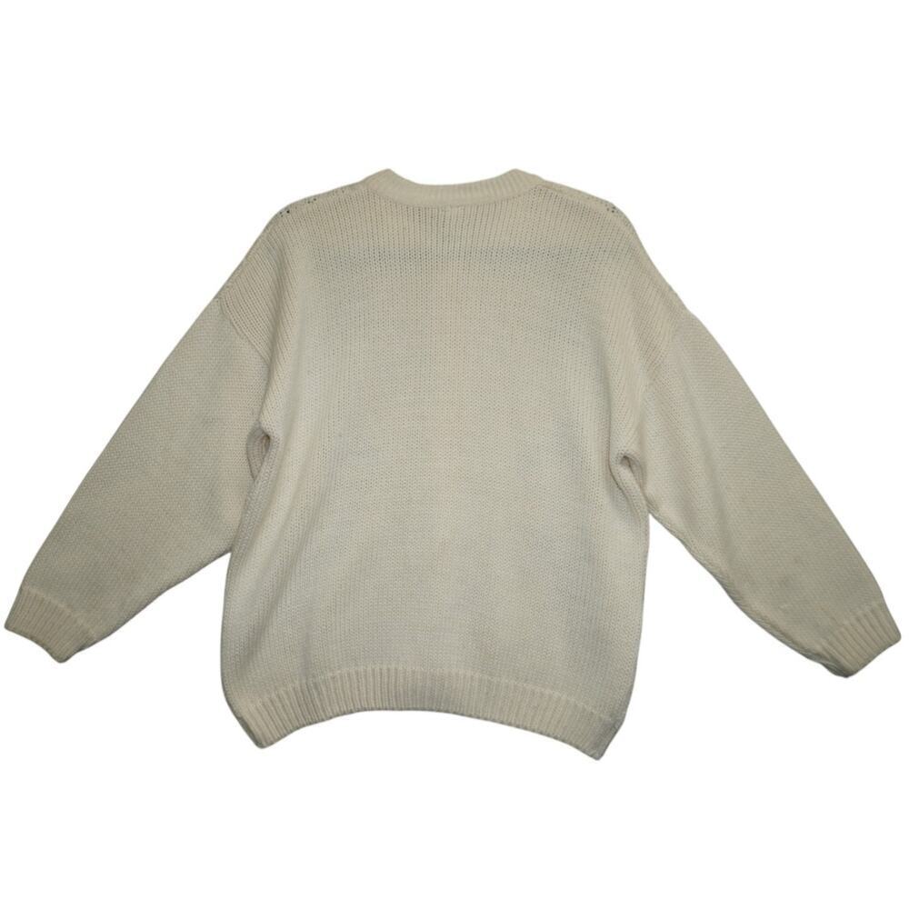 Vtg 80 Sweater Magda Cream Knit Cardigan Floral Embroidery & Faux Pearl Beading - Picture 4 of 5